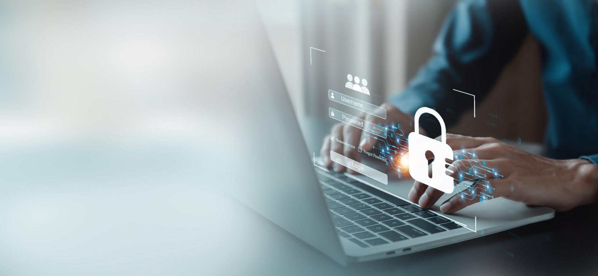 ręce na klawiaturze, ikona kłódki