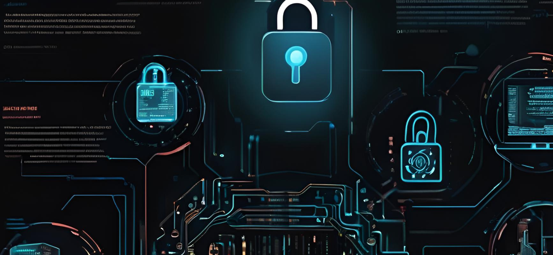 graficzna reprezentacja cyberbezpieczeństwa, cyfrowe połączenia i kłódki symbolizujące bezpieczeństwo