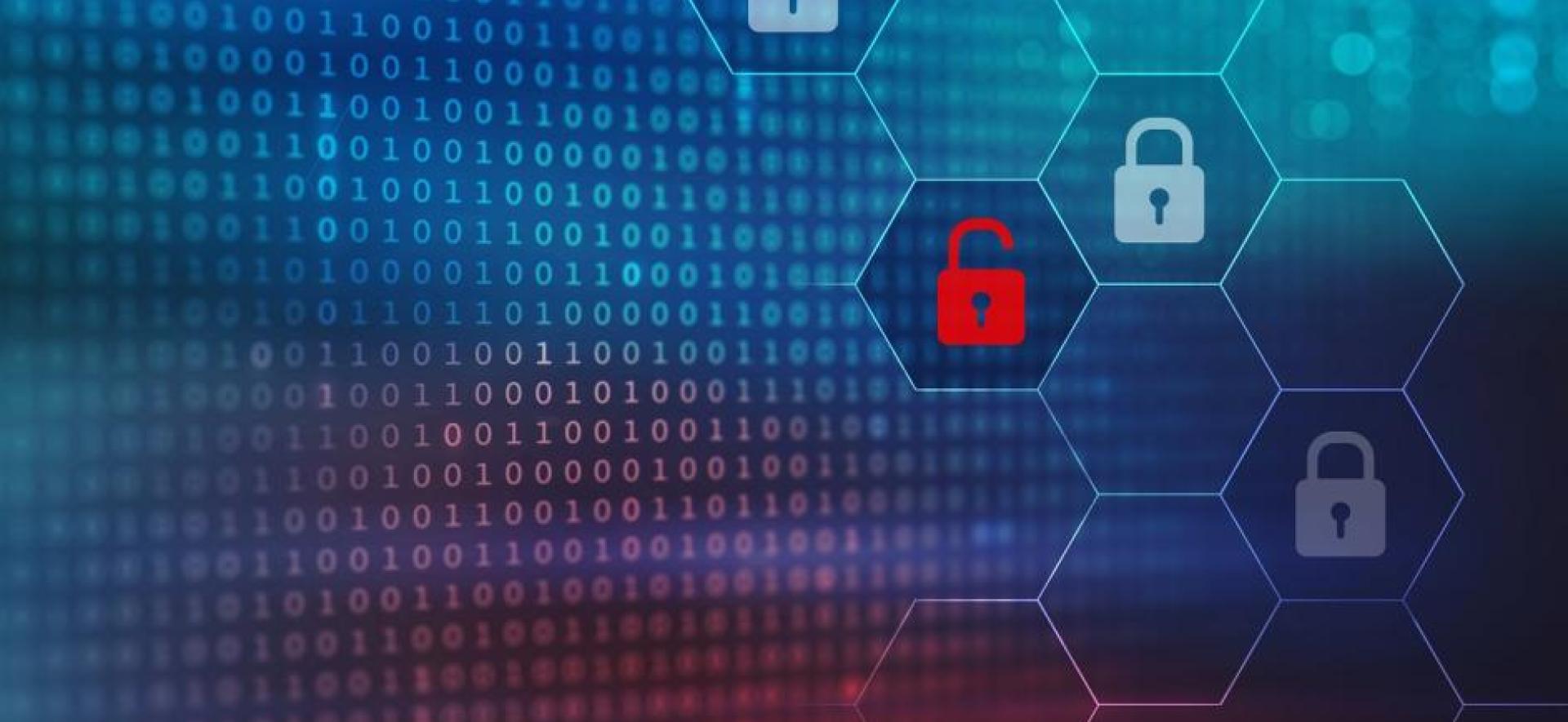 graficzna reprezentacja cyberbezpieczeństwa, cyfrowe połączenia i kłódki symbolizujące bezpieczeństwo