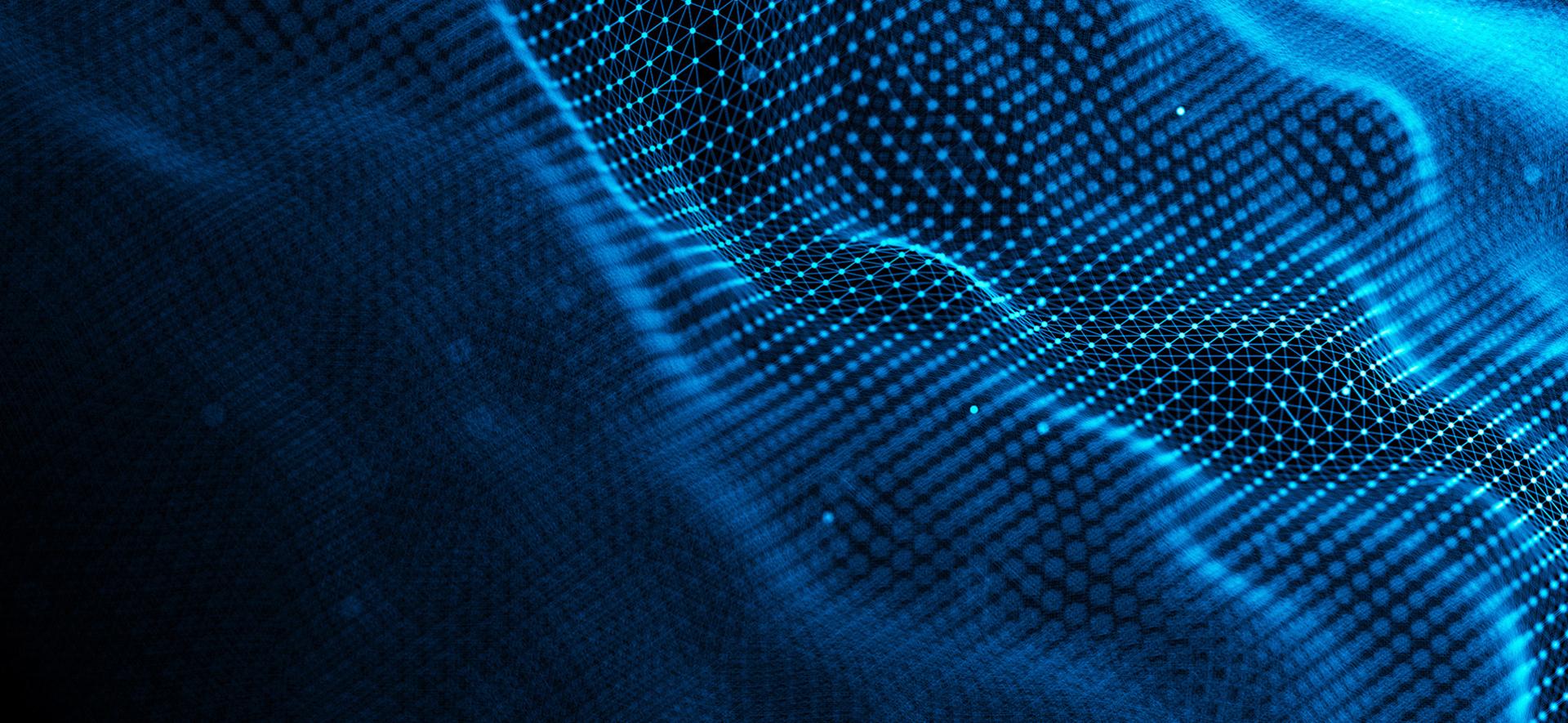 cyfrowa pofalowana płaszczyzna z niebieskich kropek