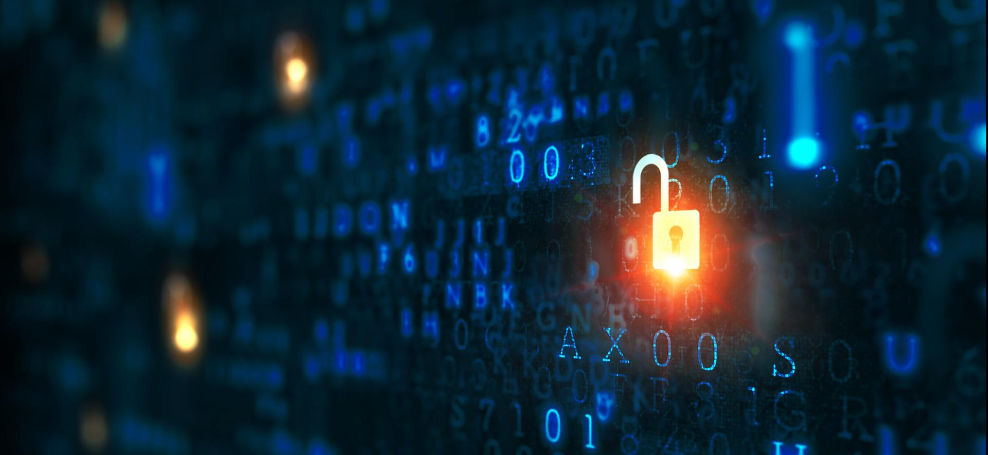 otwarta świecąca kłódka w otoczeniu różnych cyberikon