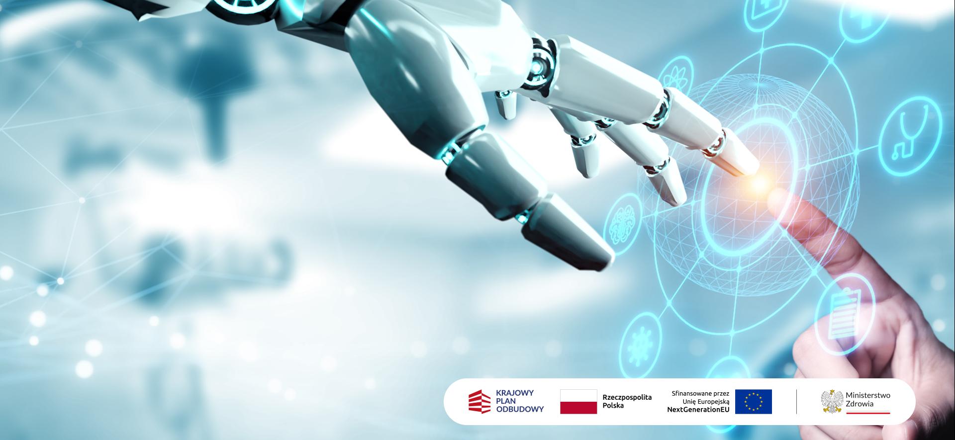 ręka człowieka dotyka ręki robota