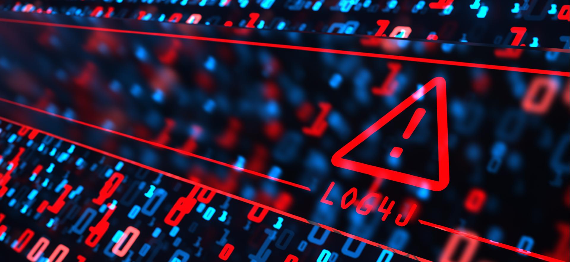 czerwony trójkąt z wykrzyknikiem w środku unosi się wśród czerwonych i niebieskich cyfr