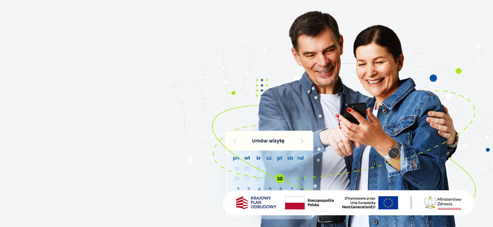 centralna e-rejestracja uśmiechająca się para ze smartfonem