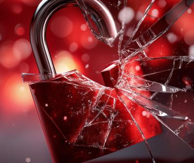 rozbita kłódka oświetlona na czerwono