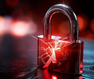 rozbita kłódka oświetlona na czerwono