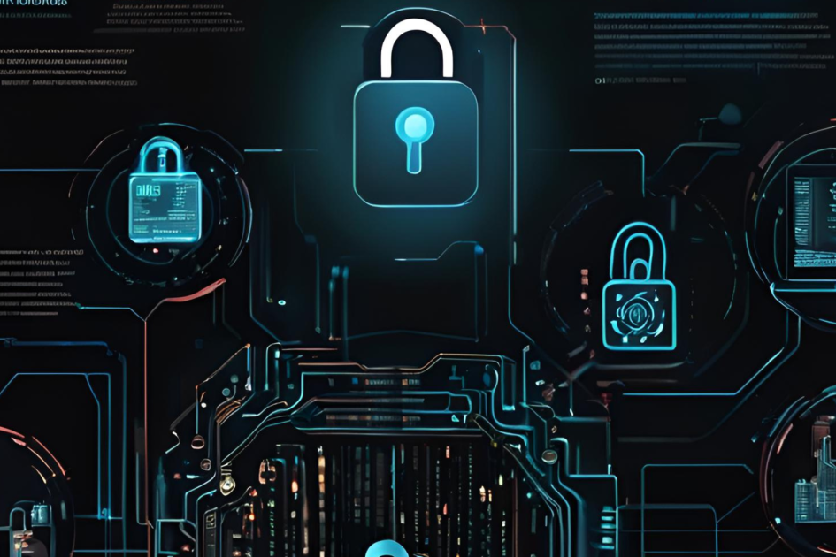 graficzna reprezentacja cyberbezpieczeństwa, cyfrowe połączenia i kłódki symbolizujące bezpieczeństwo
