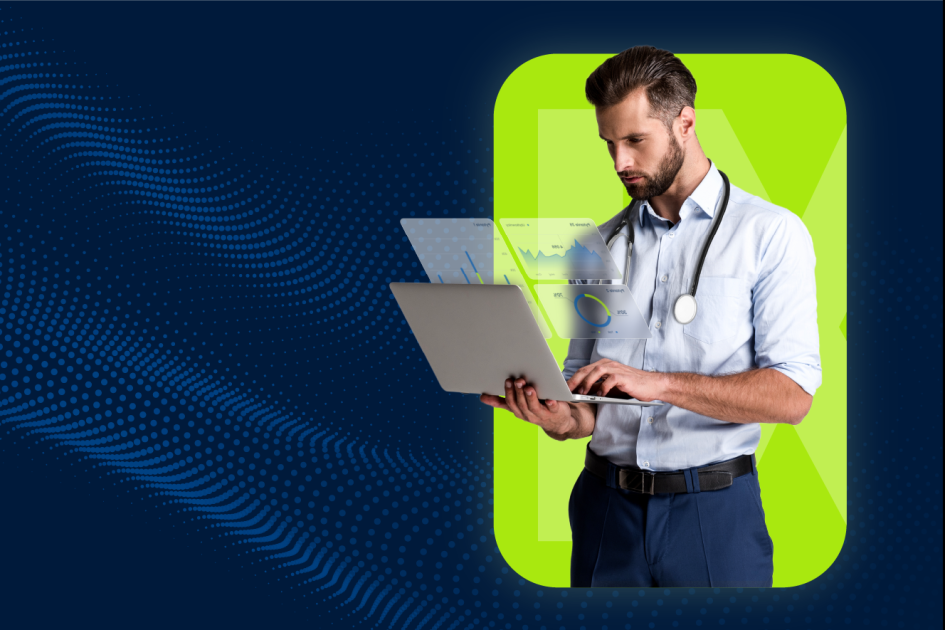 Mężczyzna korzystający z laptopa.