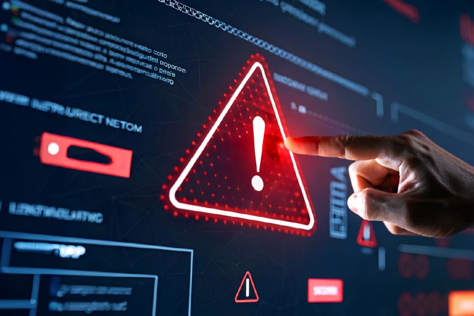 czerwony trójkąt z wykrzyknikiem w środku na tle plików